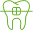 Animated tooth with traditional bracket and wire braces