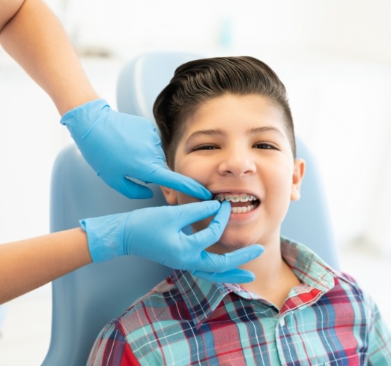 Child receiving phase one orthodontics treatment