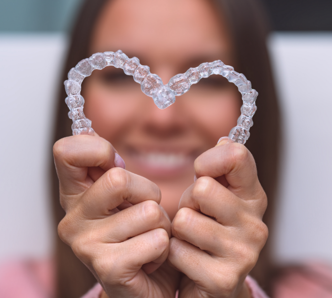 Woman holding clear aligners